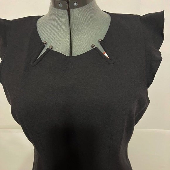 Tahari ASL NWT Sz 16 Chassity Ruffled Sleeve Crepe Black  Lined Dress - Picture 4 of 6
